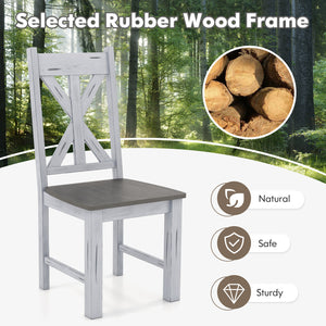 Farmhouse Chair Set of 2 with Rubber Wood Frame and Elegant Hollowed Backrest-Gray