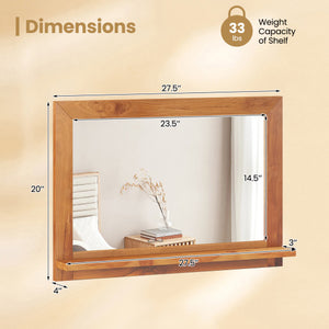 Farmhouse Wall Mirror with Shelf and Teak Wood Frame