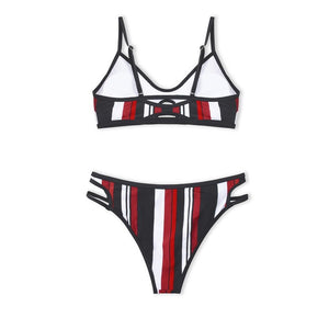 Fashion Blue White Women Striped Bikini Sets Swimsuit Women Halter Top Bikini High Waist Bathing Suits Bandage Two Piece Swimsuit Two Pieces Swimwear Women Summer Beach Adjustable Bathing Suit