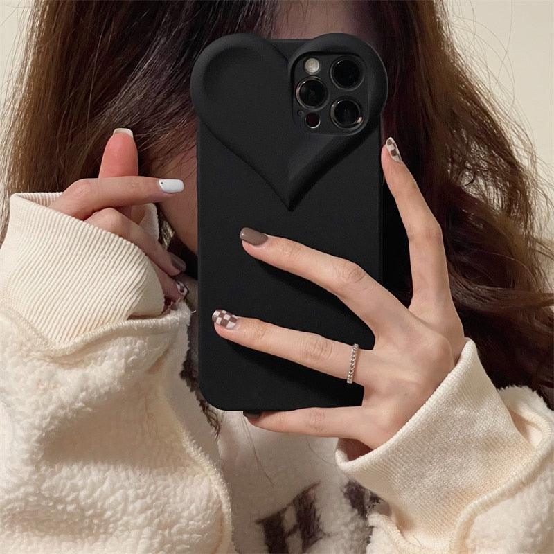 Fashion Cool Black Love Heart Phone Case For iPhone 14 13 Pro Max 12 11 XR XS Dustproof Soft Shockproof Back Cover  Luxury Soft Back Cover Raised Full Camera Protection Bumper Silicone Shockproof Phone Case