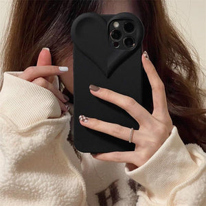 Fashion Cool Black Love Heart Phone Case For iPhone 14 13 Pro Max 12 11 XR XS Dustproof Soft Shockproof Back Cover  Luxury Soft Back Cover Raised Full Camera Protection Bumper Silicone Shockproof Phone Case