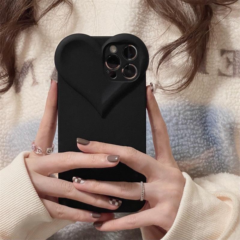 Fashion Cool Black Love Heart Phone Case For iPhone 14 13 Pro Max 12 11 XR XS Dustproof Soft Shockproof Back Cover  Luxury Soft Back Cover Raised Full Camera Protection Bumper Silicone Shockproof Phone Case