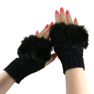 Fashion Fingerless Warm Wool Knitted Classic Fur Half One Size Finger Gloves For Women Cute Soft And Comfortable Trendy Fashion Stretchy Gloves For Women
