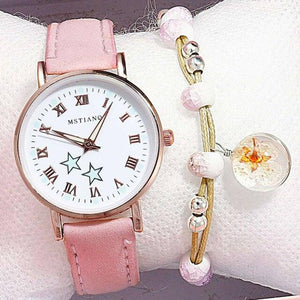 Fashion Girls Quartz Watches Bracelet Set Luminous Dial Watch Women Casual Leather Female Wrist Watch Leather Band Thin Minimalist Casual Simple Dress Quartz Analog Watch