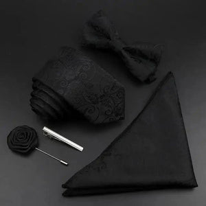Fashion Red Business Necktie Matching Bowtie Flower Vintage Design Set For Men Self-Tie Bow Tie And Pocket Square Classic Business Tuxedo Wedding Bowties Handkerchief Set Men Necktie And Pocket Square Set