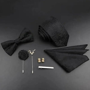 Fashion Red Business Necktie Matching Bowtie Flower Vintage Design Set For Men Self-Tie Bow Tie And Pocket Square Classic Business Tuxedo Wedding Bowties Handkerchief Set Men Necktie And Pocket Square Set