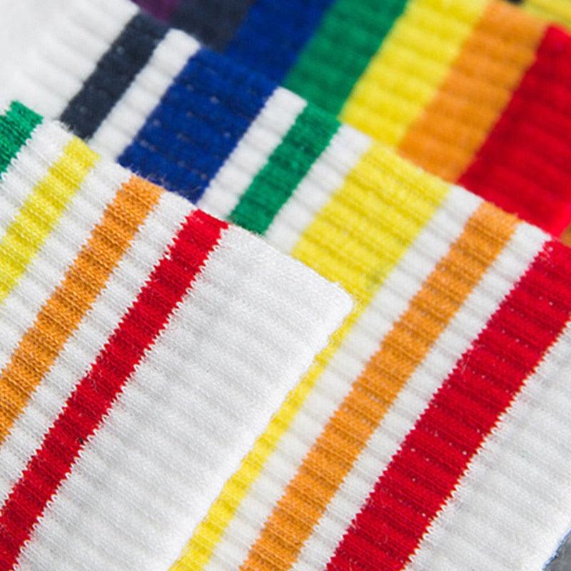 Fashion Socks Cotton Rainbow Color Black And White Christmas Gift Classic Warm Casual Tide Harajuku Funny Cute Pop Korean Socks Short Socks For Men And Women