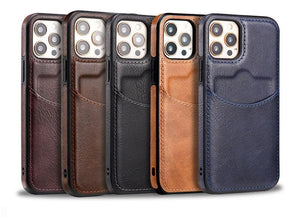 Fashion Wallet Card Holder Back Cover For iPhone 13 Pro Max 12 Mini 11 Xr X Xs 14 Pro Max Luxury PU Leather Case Genuine Leather iPhone Cover For Men Stylish Slim Design