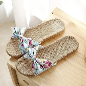 Fashion Woman Beach Floral Pattern Butterfly Knot Slippers Unique Flat Flip Flops Design For Women Outdoor Home Slippers