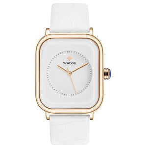 Fashion Women Watches White Leather Minimalist Rectangle Ladies Quartz Dress Wristwatch Fashion Leather Wrist Watch Rectangle Elegant Simple Dial Analog Quartz Dress Watch