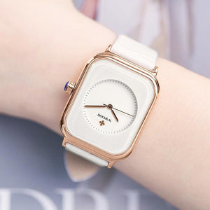 Fashion Women Watches White Leather Minimalist Rectangle Ladies Quartz Dress Wristwatch Fashion Leather Wrist Watch Rectangle Elegant Simple Dial Analog Quartz Dress Watch