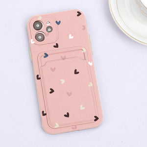 Fashionable Anti-Scratch Soft Lining Protective Case For iPhone Cases Card Holder Cute Flower Heart Phone Case For iPhone 12 13 Mini Pro Beautiful Design  Soft Iphone Case