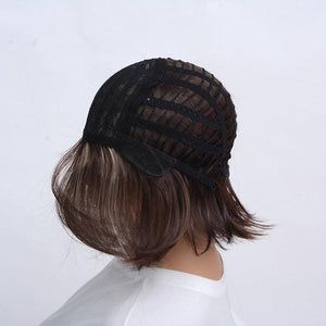 Fashionable Trendy Straight Bangs Style Pixie Cut Synthetic Wig Brown Mixed Short Natural Full Wigs For Black Women For Black Women Gifts for Girlfriends