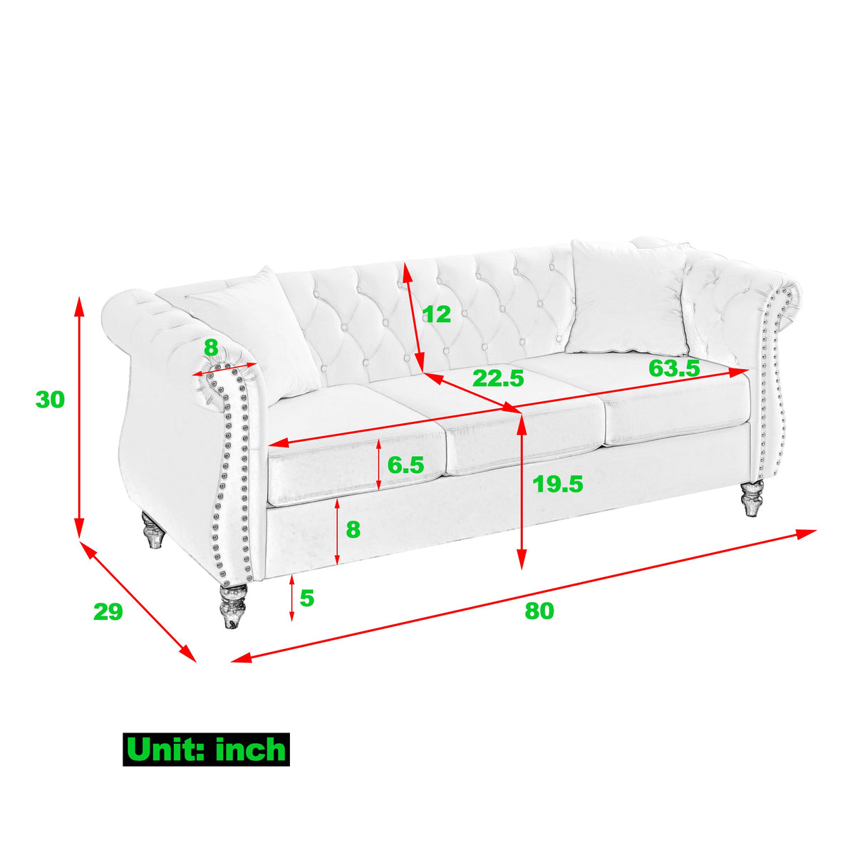 80" Grey Velvet Chesterfield Sofa
