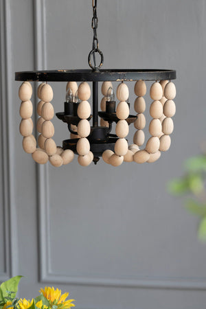4 Light Wood Chandelier, Hanging Light Fixture With Adjustable Chain For Kitchen, Bulb Not Included - Cream by Couch.com