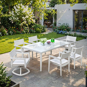 7 Piece Dining Set Modern Outdoor Patio Furniture, Including 4 Dining Chairs & 2 Swivel Rockers Sunbrella Fabric Cushioned And Rectangle Dining Table With Umbrella Hole by Couch.com