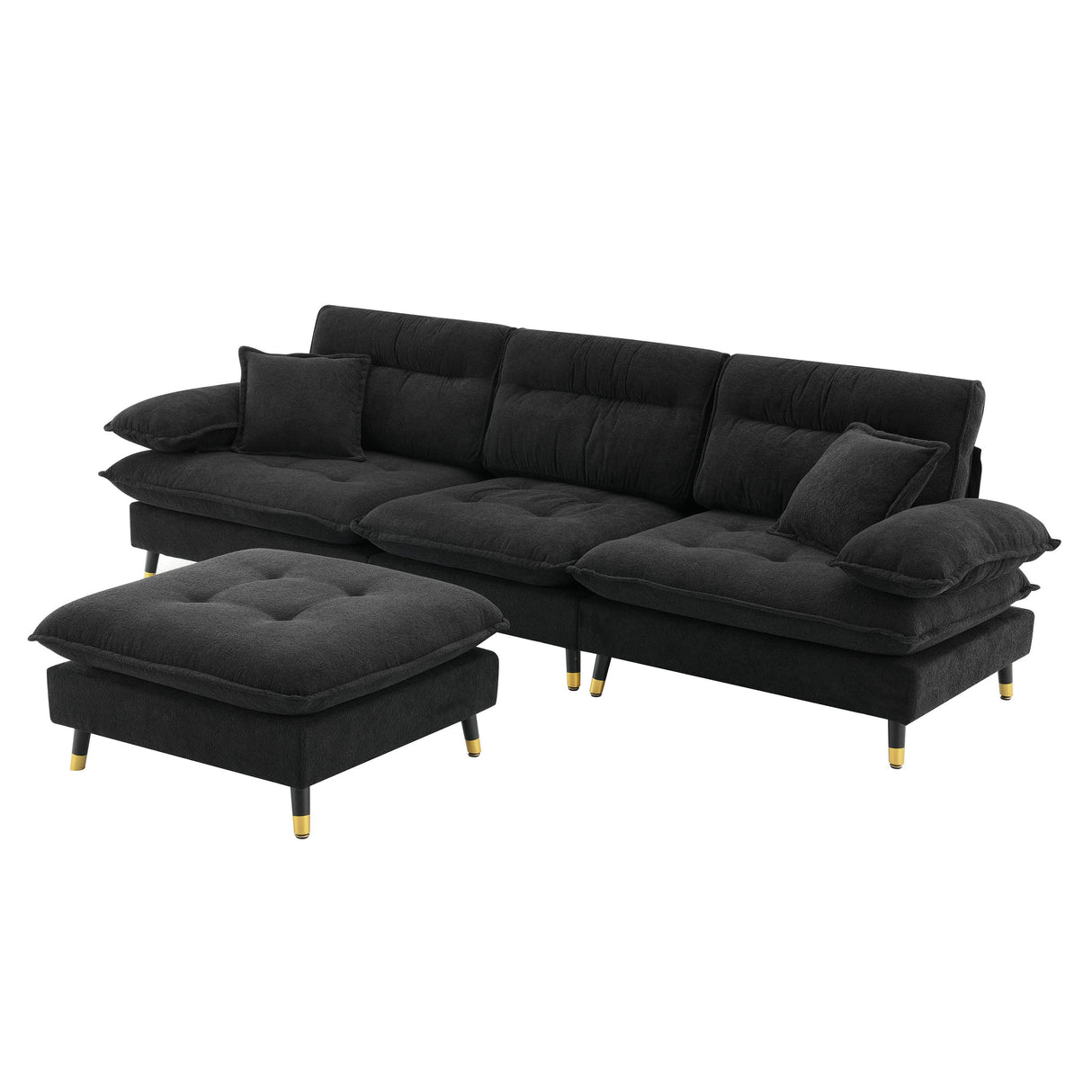 L Shaped Convertible Sectional Sofa 4 Seat Tufted Couch Set With Two Tone Adjust Legs Cloud Movable Ottoman by Couch.com