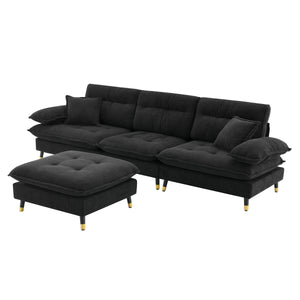 L Shaped Convertible Sectional Sofa 4 Seat Tufted Couch Set With Two Tone Adjust Legs Cloud Movable Ottoman by Couch.com