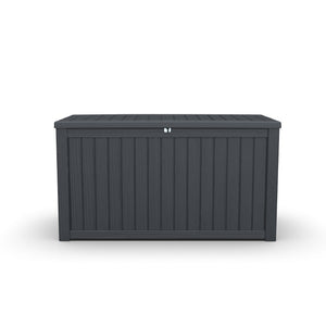 180 Gallon XXL Waterproof Outdoor Deck Box, Resin, Lockable Patio Storage for Cushions and Garden Tools, Black