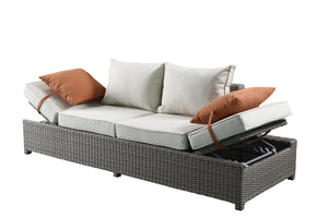 Salena - All Weather Wicker Patio Sofa & Ottoman With 2 Toss Pillows - Beige / Gray by Couch.com