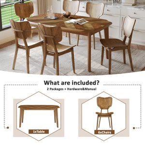 Topmax - 7 Piece Vintage Dining Table Set With 6 Dining Chairs, Kitchen Table Set For 6 With Curved Back And Seat by Couch.com