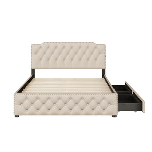 Upholstered Platform Bed With 2 Drawers And 2 Sets Of USB Ports On Each Side, Linen Fabric by Couch.com