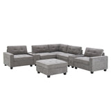 Sectional With Acrylic Table Top U Shaped Couch Set With 2 Consoles USB Charger, Storage Drawers And Pockets Movable Ottoman Tufted Sofa by Couch.com