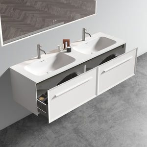 U052-Nevia60W-206 Nevia Bathroom Vanity With Automatic LED Drawer Light, Wall Mounted Bathroom Vanity With Integrated Solid Surface Sink, Without Drain - Snow White by Couch.com
