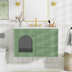 Elegant Floating Bathroom Vanity Sink And Cabinet Combo 1 Door And 2 Drawers - Green by Couch.com
