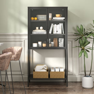 Heavy Duty Metal Storage Cabinet, Display Storage Cabinet With Glass Doors And 2 Adjustable Shelves, Tall Bookcase Modern Bookshelf Cabinet For Home Office, Living Room, Pantry by Couch.com