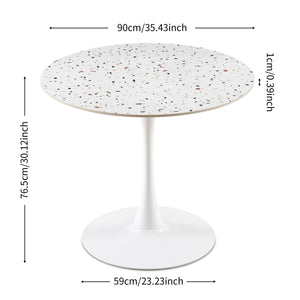 Mid-Century Stone Round Dining Table For Dining Room, Living Room, Cafe, Easy Clean - White by Couch.com