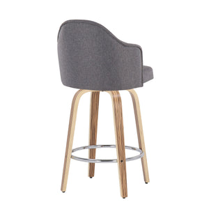 Ahoy - Mid-Century Modern Fixed Height Counter Stool With Zebra Legs / Round Chrome Footrest (Set of 2) - Gray by Couch.com