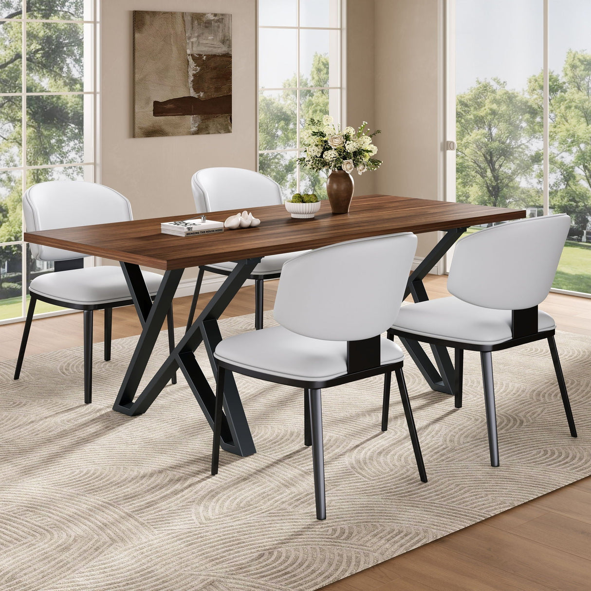5 Pieces Modern Faux Leather And Metal Dining Set by Couch.com