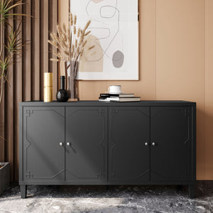 Accent Cabinet 4 Door Wooden Cabinet Sideboard Buffet Server Cabinet Storage Cabinet, For Living Room, Entryway, Hallway, Office, Kitchen And Dining Room - Matte Black by Couch.com
