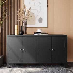 Accent Cabinet 4 Door Wooden Cabinet Sideboard Buffet Server Cabinet Storage Cabinet, For Living Room, Entryway, Hallway, Office, Kitchen And Dining Room - Matte Black by Couch.com