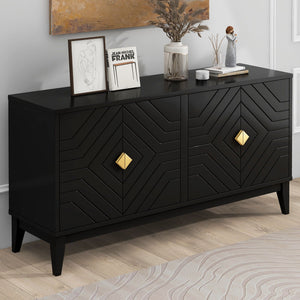 4 Door Sideboard Storage Cabinet For Living Room And Dining Room, 2 Large Cabinets With Gold Handles And Adjustable Shelf - Black by Couch.com