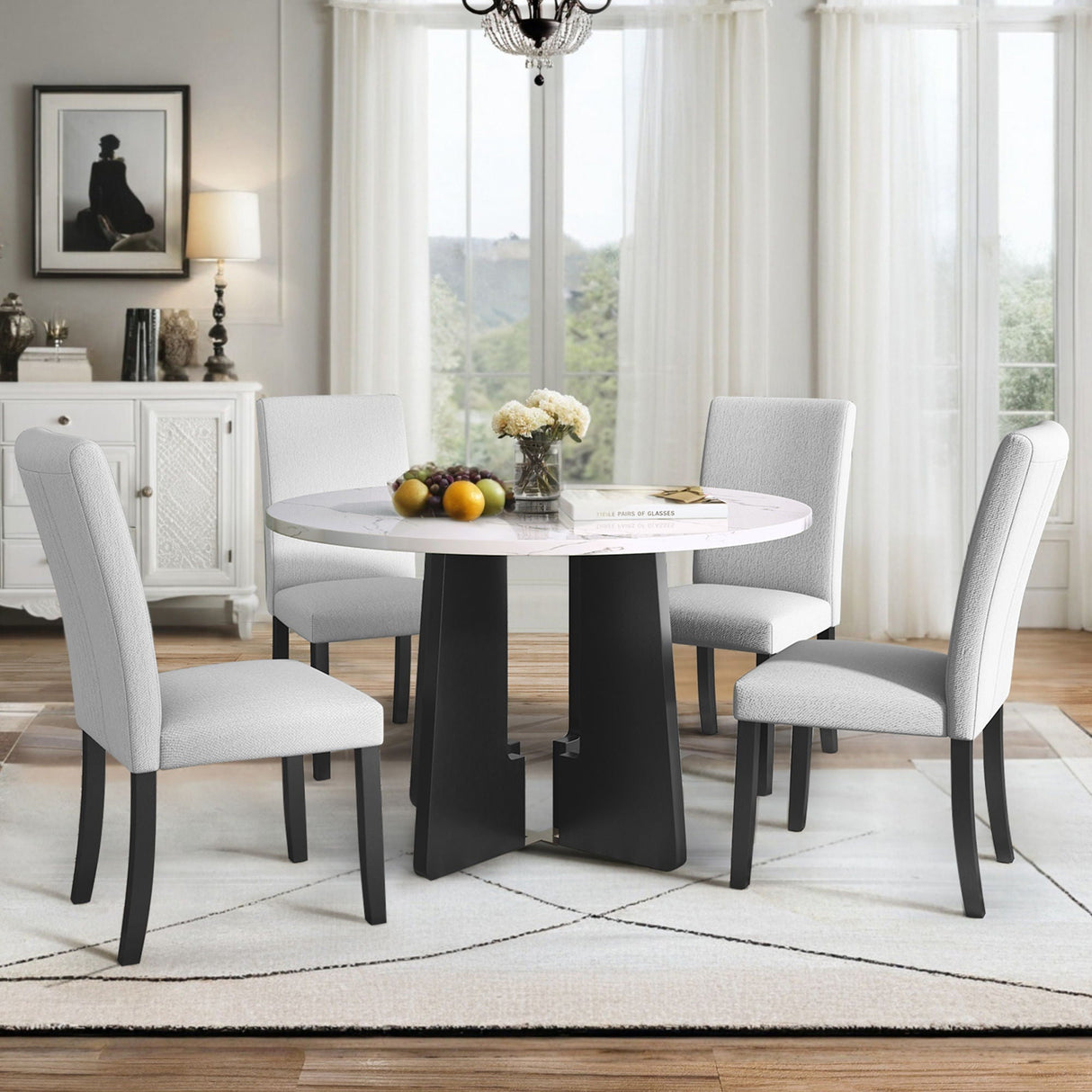 5 Piece Round Dining Table Set, Modern Dining Table And 4 Upholstered Chairs For Dining Room by Couch.com