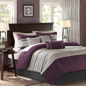 7 Piece Faux Suede Comforter Set Purple Queen
