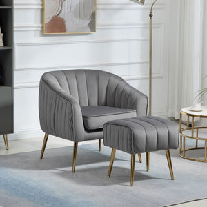 Velvet Accent Chair With Ottoman, Modern Tufted Barrel Chair Ottoman Set For Living Room Bedroom by Couch.com
