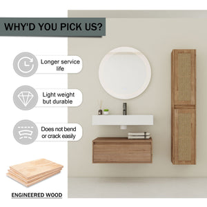 Modern Imitative Wall Mounted Bathroom Vanity With Resin Sink & 2 Side Cabinet, Soft Close Drawer - Imitative Oak