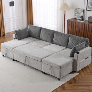 Sectional Sofa Pull Out Sofa Bed Versatile Sofa Sleeper With Large Storage Space, Two USB Ports And Two Cup Holders For Living Room by Couch.com