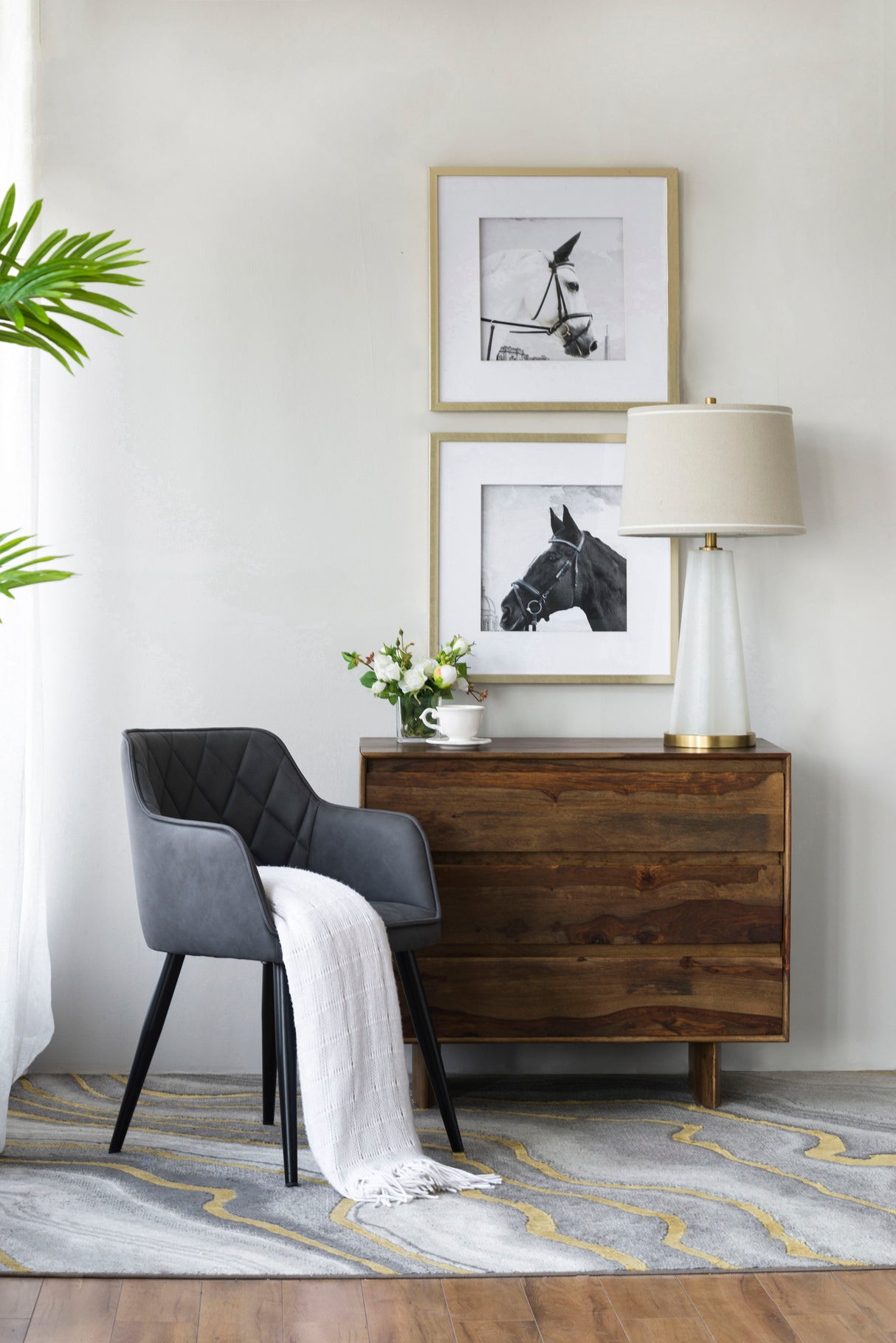 Wall Art Horse Animal Printing, Wall Decor Accent (Set of 2) - Golden / White by Couch.com