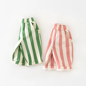 Infant Spring High Waist Color Striped Casual Trousers