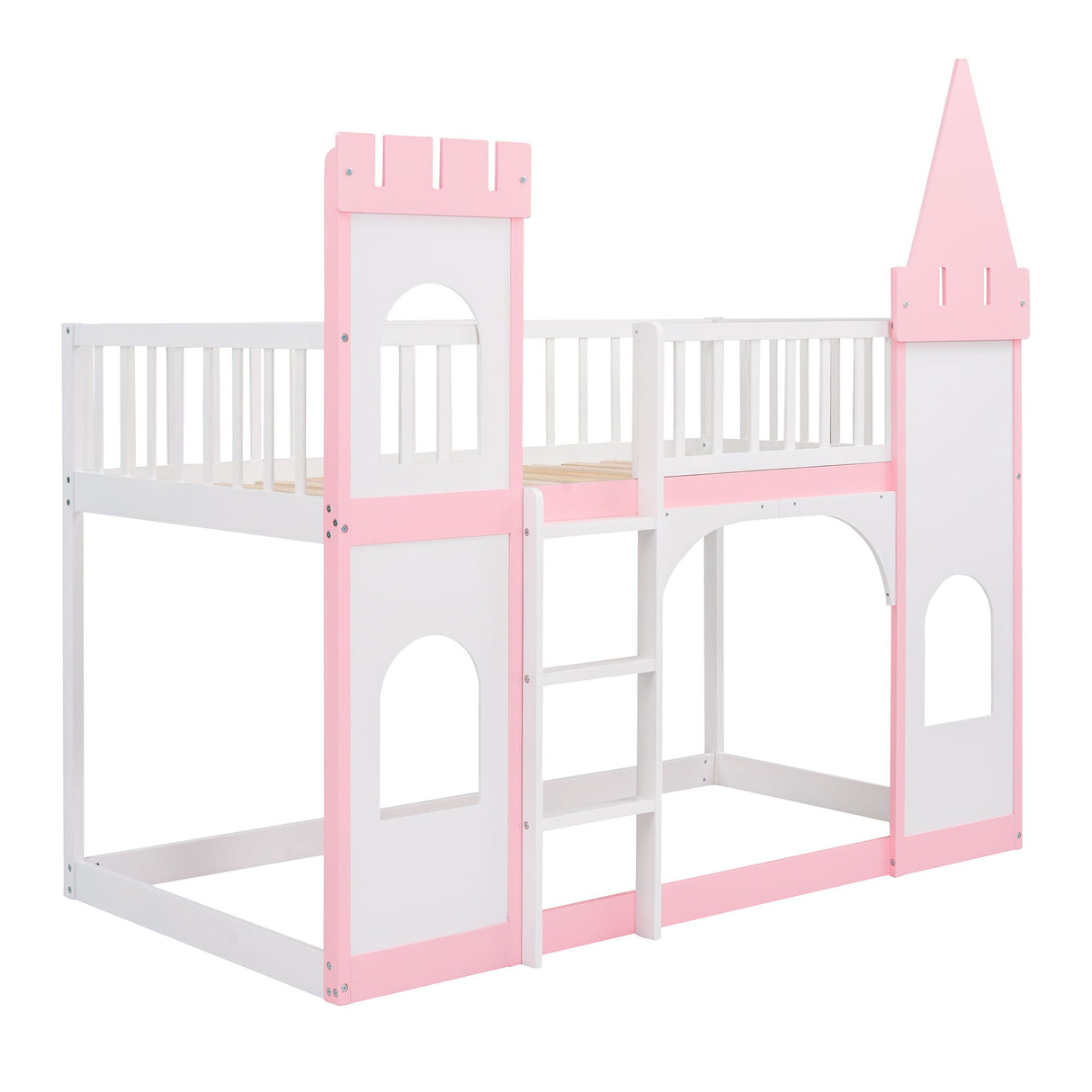 Twin Over Twin Castle Bunk Bed With Ladder - Pink by Couch.com