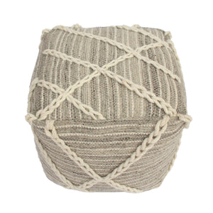 Modern Wool Rope Square Pouf Ottoman Floor Cushion - Gray / Ivory