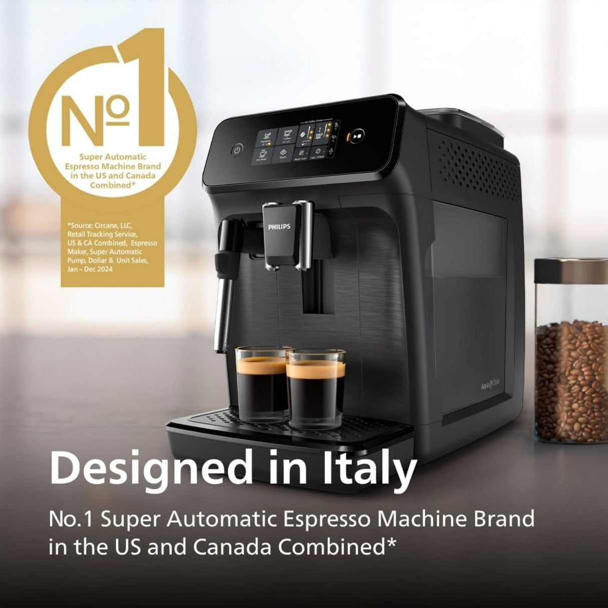 Philips 1200 Series Fully Automatic Espresso Machine in Black