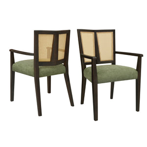 Mid Century Modern Arm Dining Chair Set with Rattan Backrest