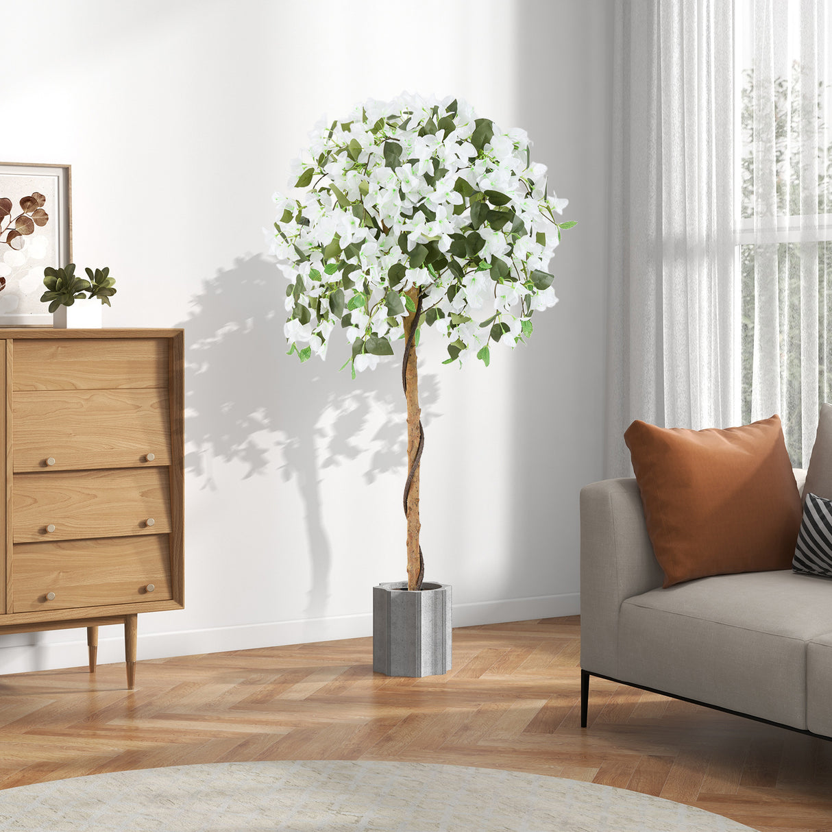 4.5 Feet Artificial Azalea Tree with Cement Pot-White