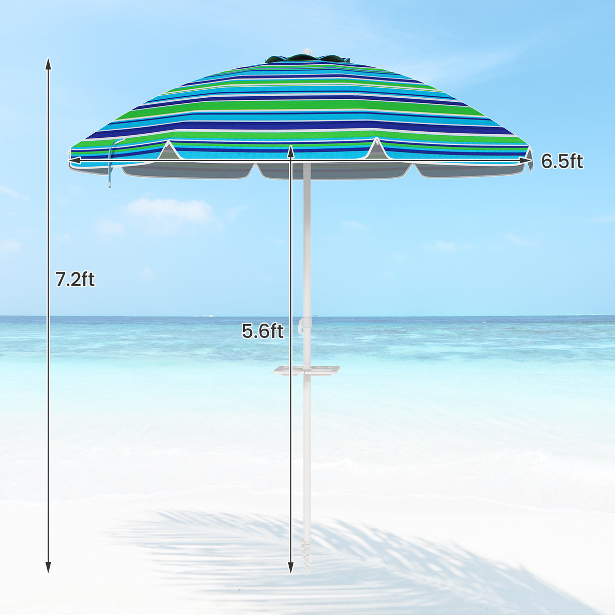 7.2 Feet Portable Outdoor Beach Umbrella with Sand Anchor and Tilt Mechanism-Green