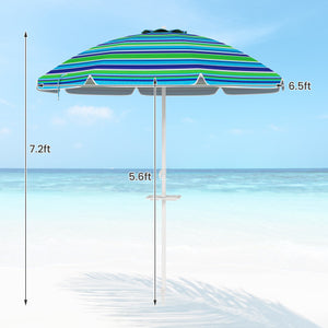 7.2 Feet Portable Outdoor Beach Umbrella with Sand Anchor and Tilt Mechanism-Green